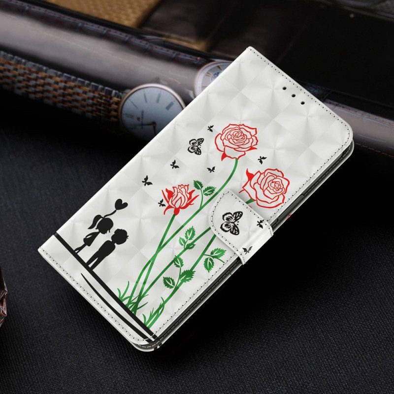 Custodia in pelle iPhone 14 Cordino Love Dandelions