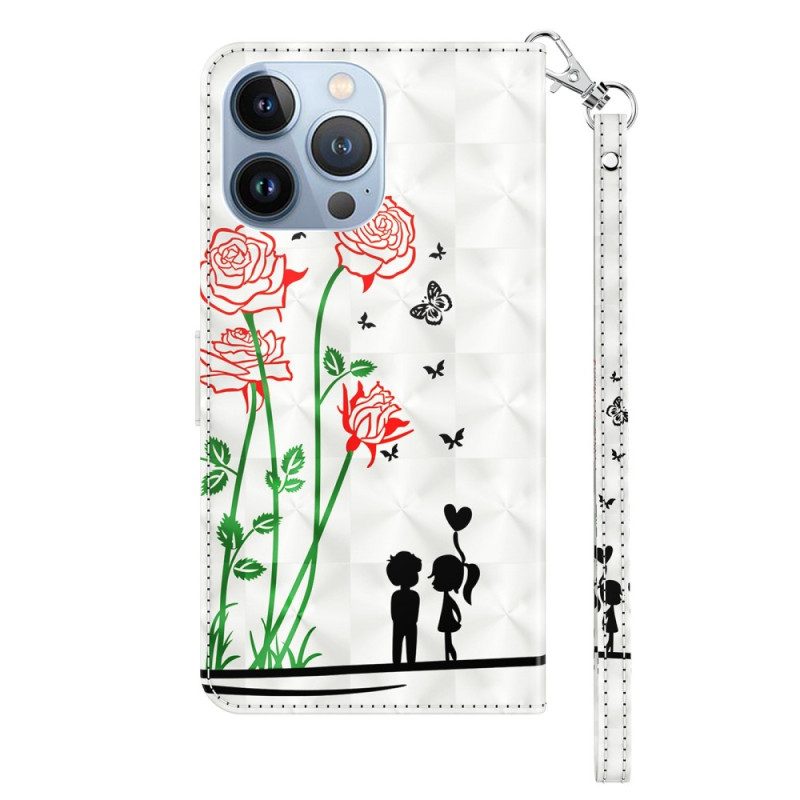 Custodia in pelle iPhone 14 Cordino Love Dandelions