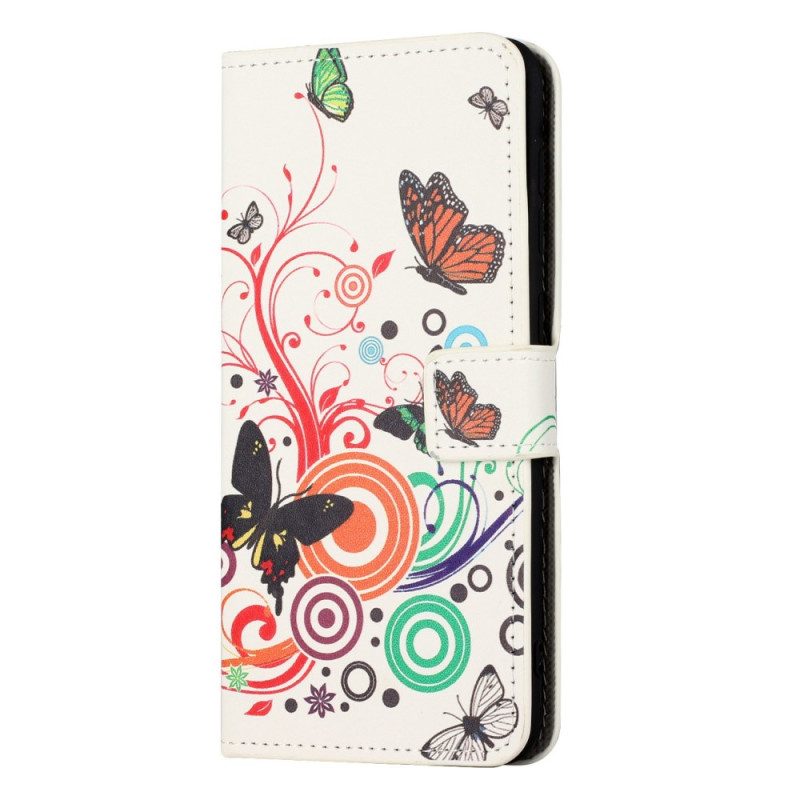 Custodia in pelle iPhone 14 Farfalle