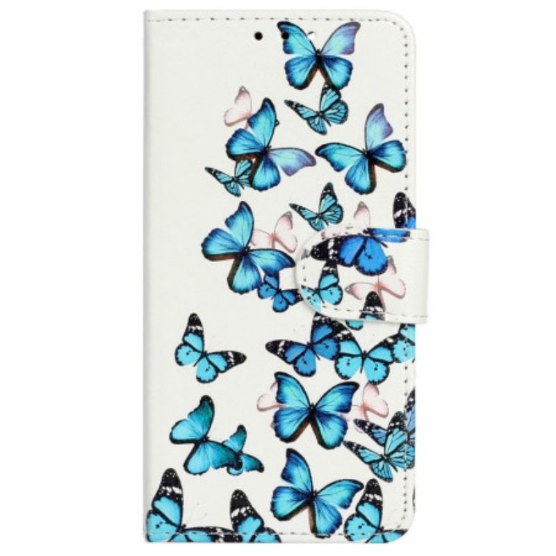 Custodia in pelle iPhone 14 Farfalle In Volo