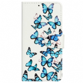 Custodia in pelle iPhone 14 Farfalle In Volo