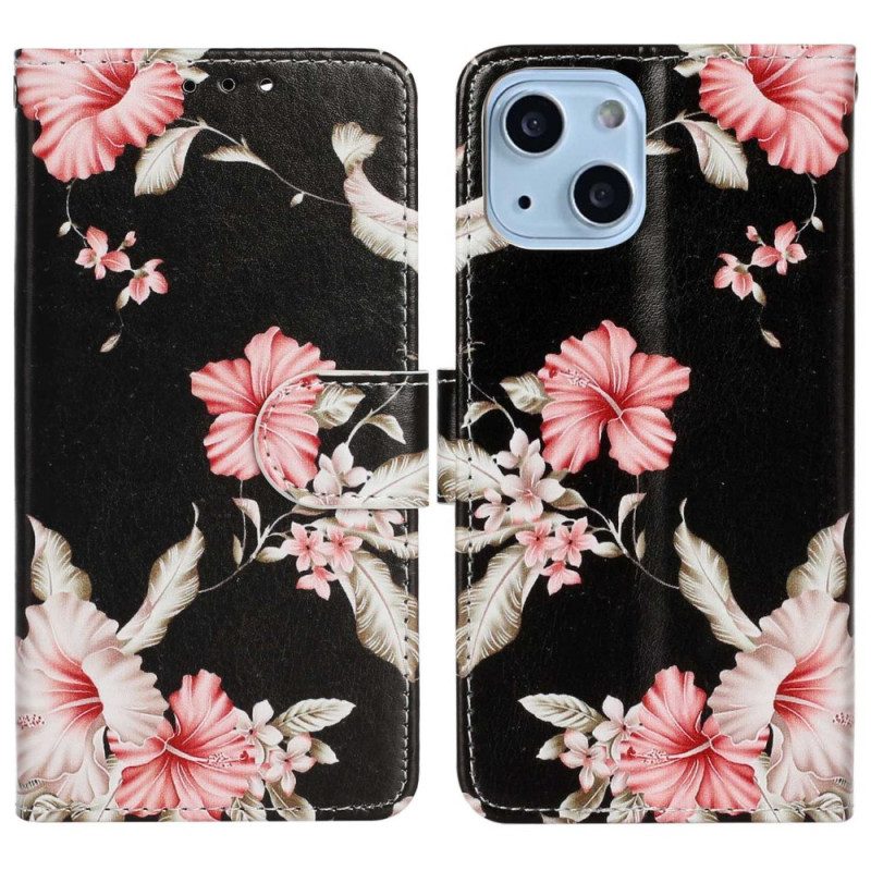 Custodia in pelle iPhone 14 Fiori