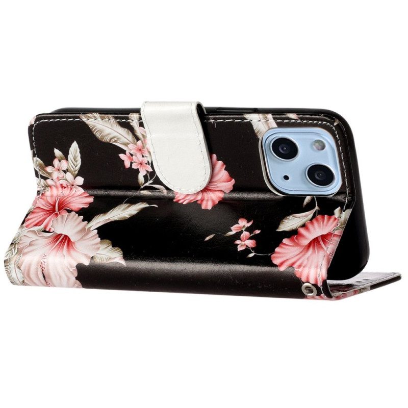 Custodia in pelle iPhone 14 Fiori