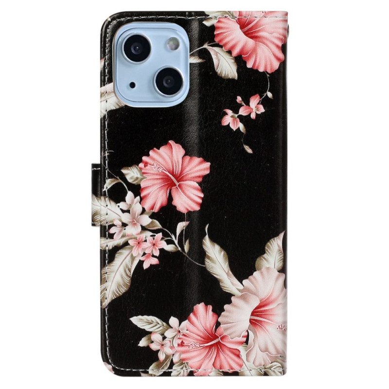 Custodia in pelle iPhone 14 Fiori