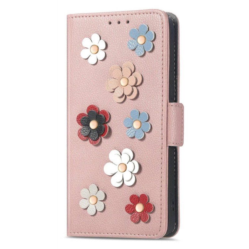 Custodia in pelle iPhone 14 Fiori Decorativi