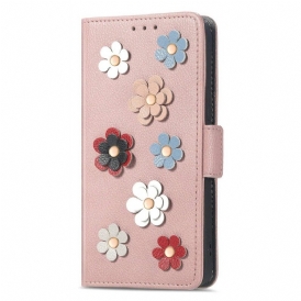 Custodia in pelle iPhone 14 Fiori Decorativi