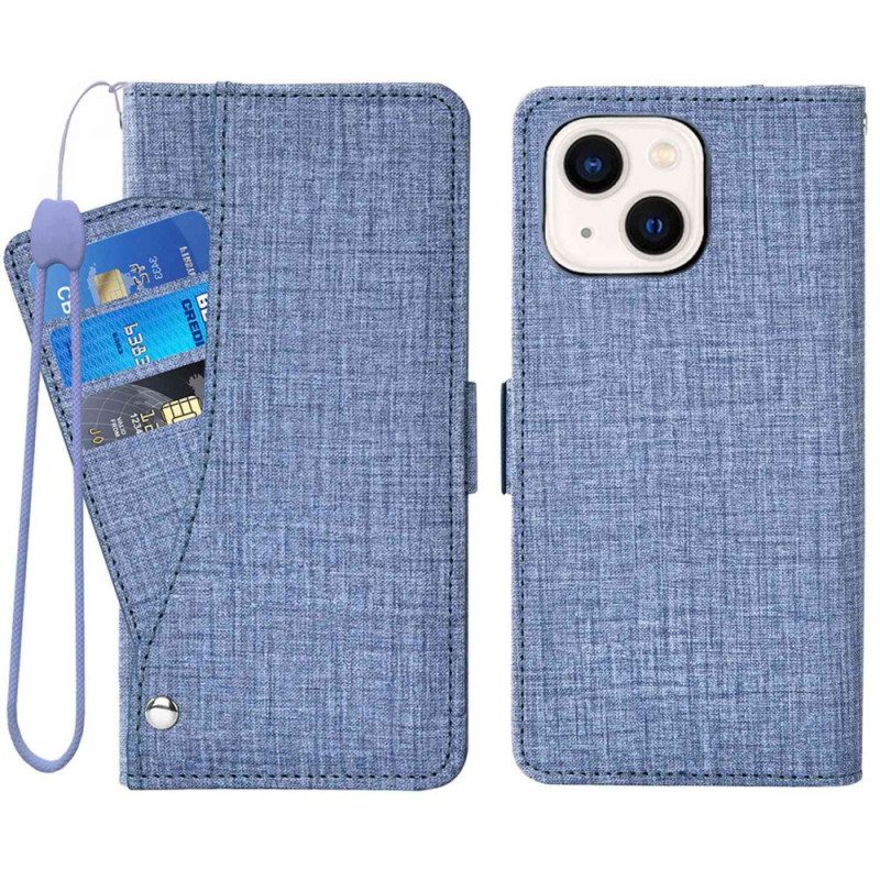 Custodia in pelle iPhone 14 Jeans Con Portacarte Girevole