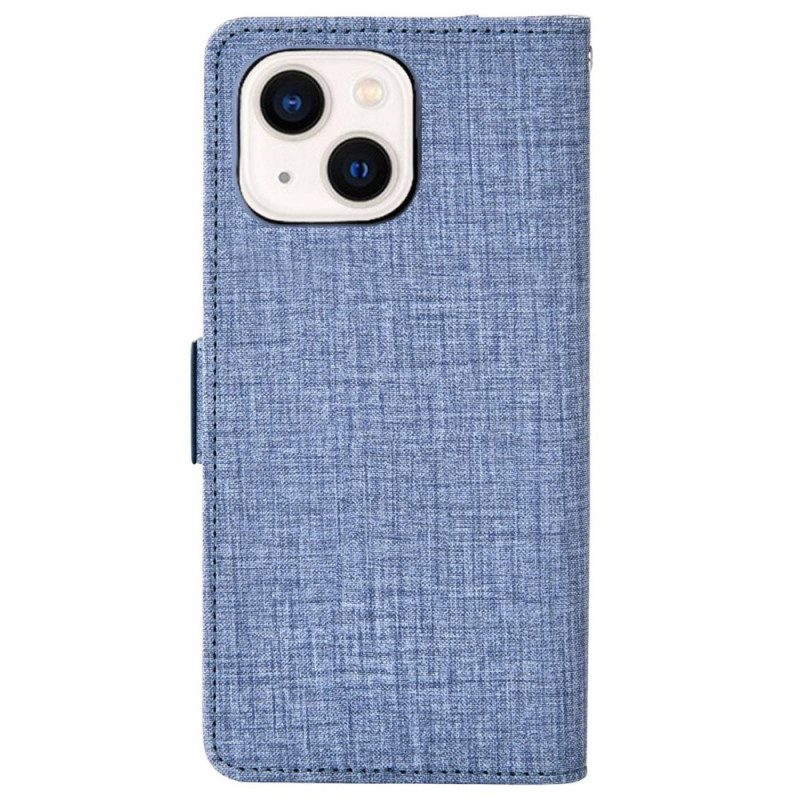 Custodia in pelle iPhone 14 Jeans Con Portacarte Girevole