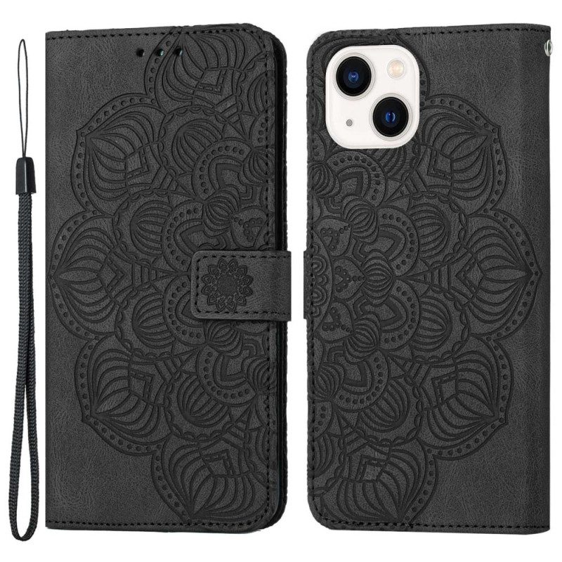 Custodia in pelle iPhone 14 Mandala Strappy