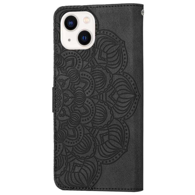 Custodia in pelle iPhone 14 Mandala Strappy