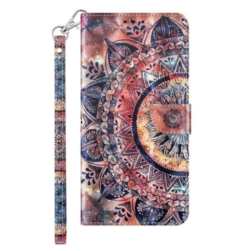 Custodia in pelle iPhone 14 Pro Colorato Mandala Strappy