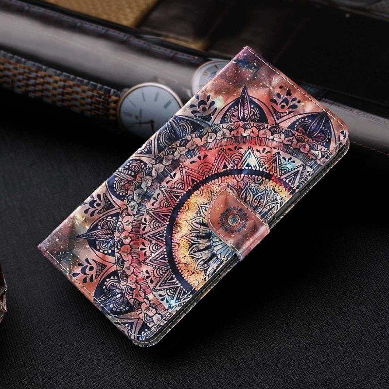 Custodia in pelle iPhone 14 Pro Colorato Mandala Strappy