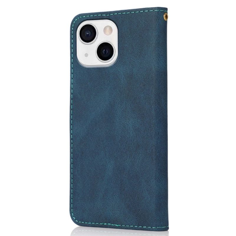 Custodia in pelle iPhone 14 Texture In Pelle Bicolore