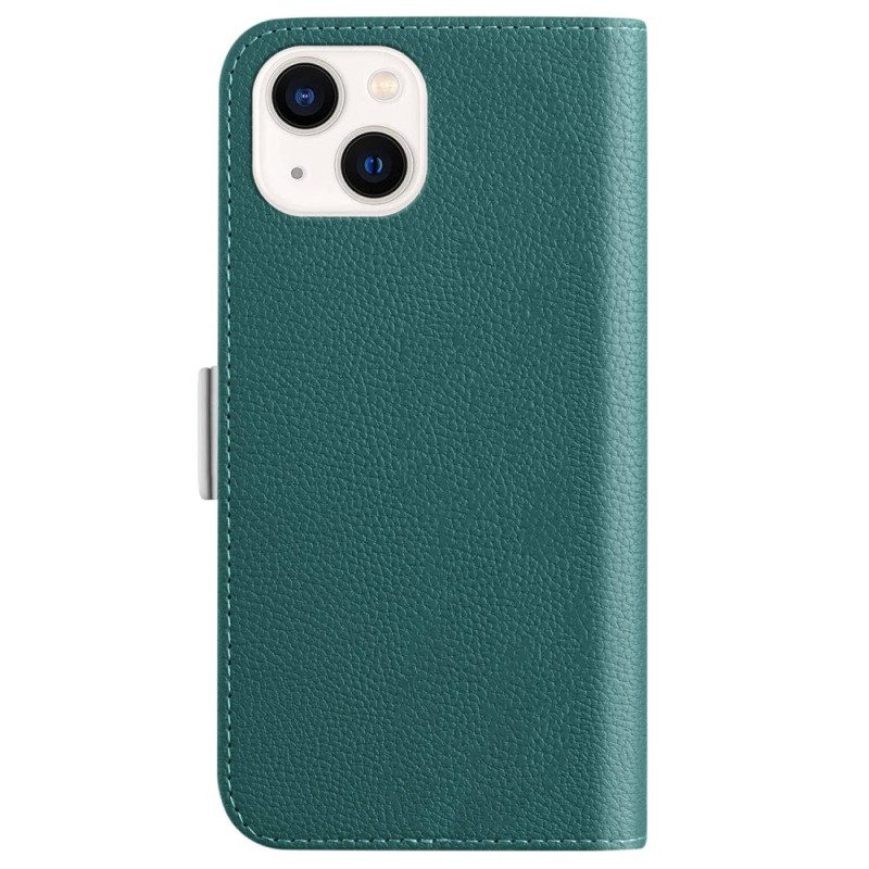 Folio Cover iPhone 14 Custodia in pelle Ecopelle Litchi