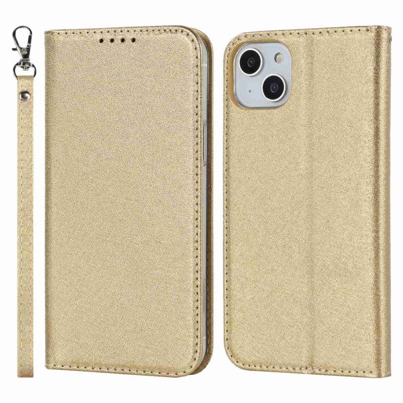 Folio Cover iPhone 14 Custodia in pelle Seta Con Spalline