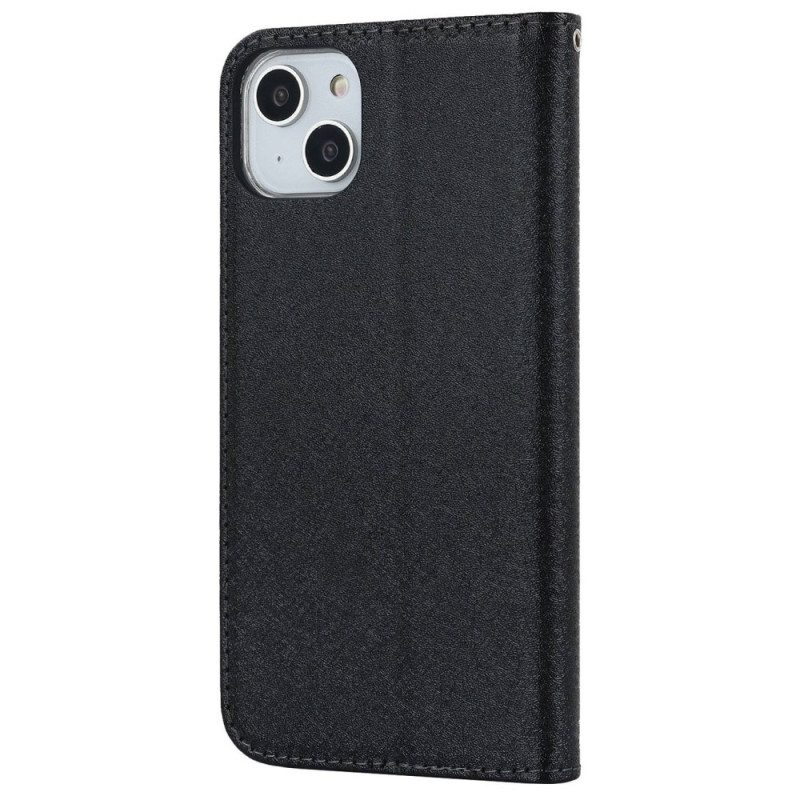 Folio Cover iPhone 14 Custodia in pelle Seta Con Spalline