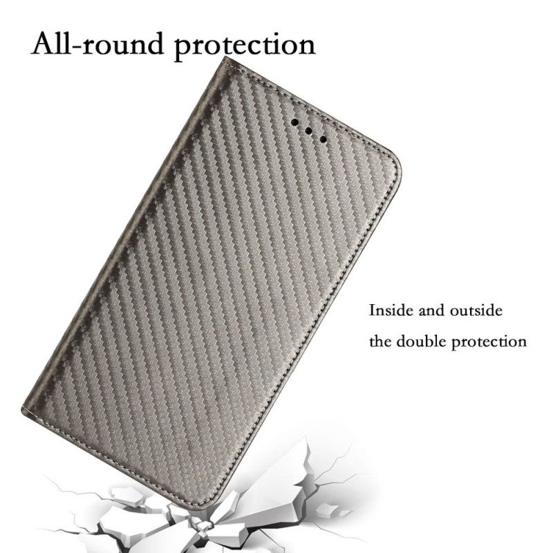 Folio Cover iPhone 14 Custodia in pelle Stile In Fibra Di Carbonio Con Cinturino