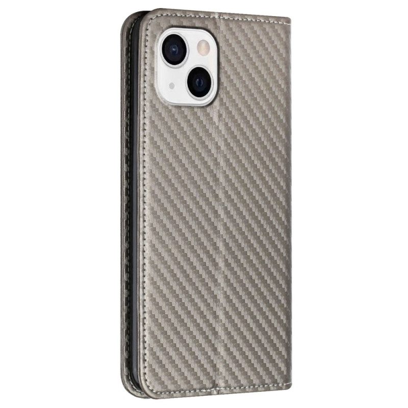 Folio Cover iPhone 14 Custodia in pelle Stile In Fibra Di Carbonio Con Cinturino