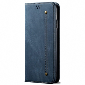 Folio Cover iPhone 14 Custodia in pelle Tessuto Denim