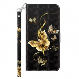 Folio Cover iPhone 14 Farfalle Dorate Con Cinturino