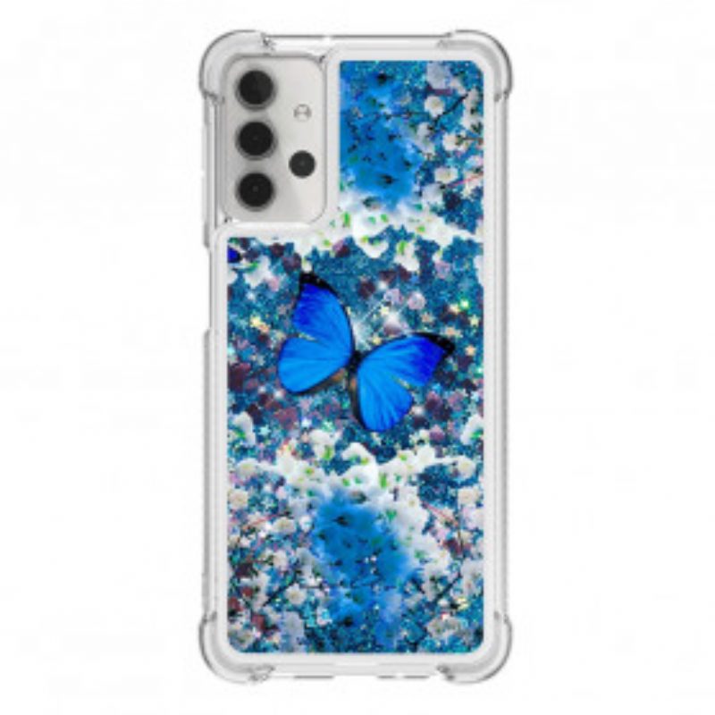 Cover Samsung Galaxy A32 5G Farfalle Blu Glitterate