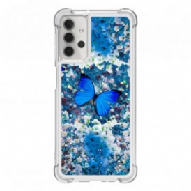 Cover Samsung Galaxy A32 5G Farfalle Blu Glitterate