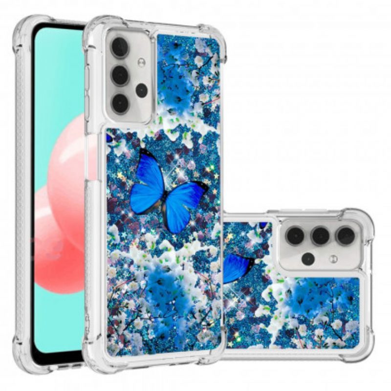 Cover Samsung Galaxy A32 5G Farfalle Blu Glitterate