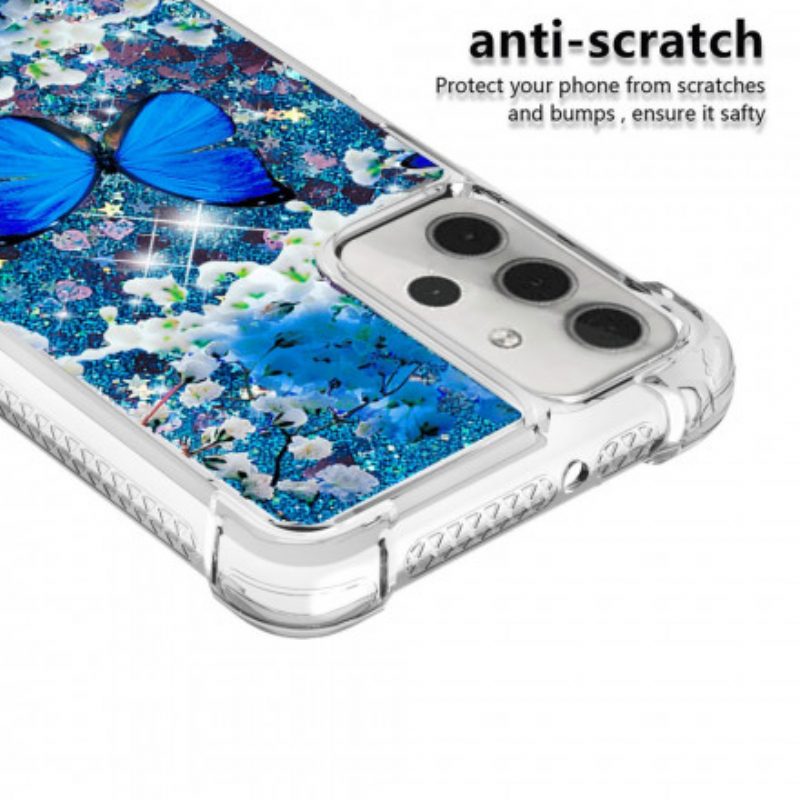 Cover Samsung Galaxy A32 5G Farfalle Blu Glitterate