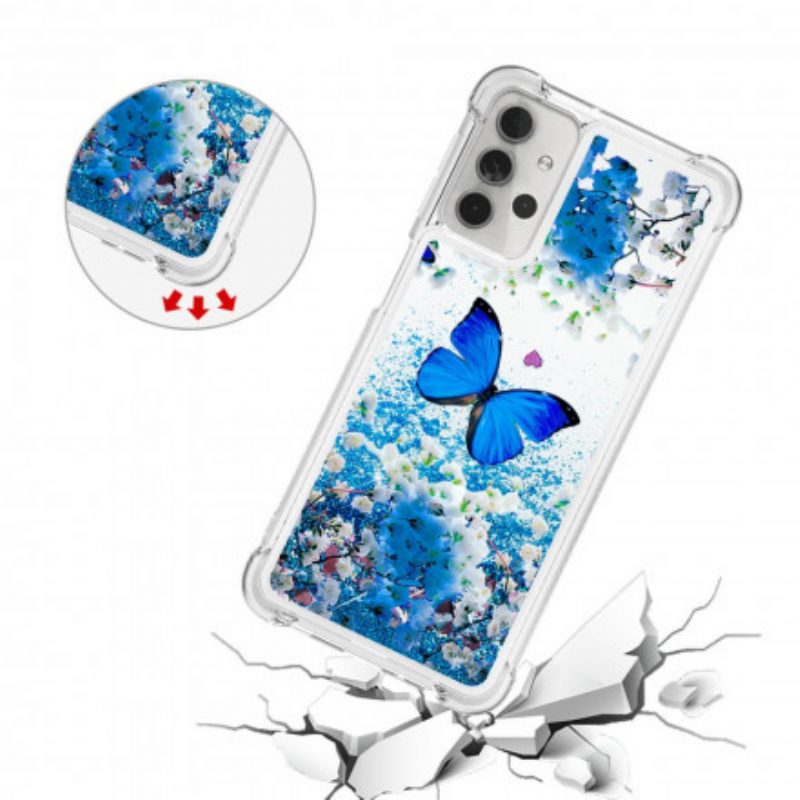 Cover Samsung Galaxy A32 5G Farfalle Blu Glitterate