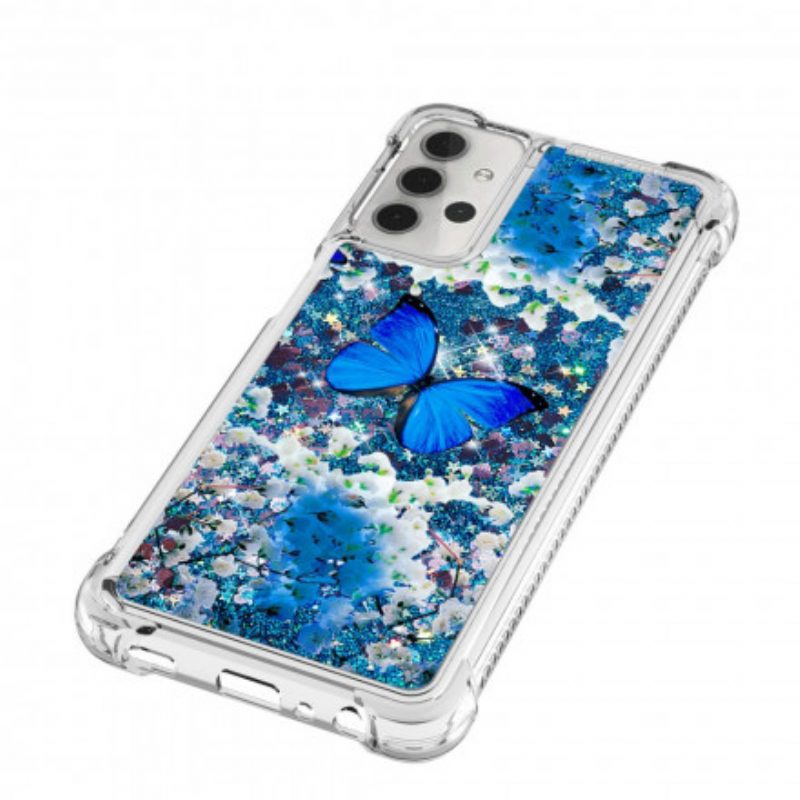 Cover Samsung Galaxy A32 5G Farfalle Blu Glitterate