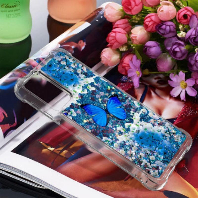 Cover Samsung Galaxy A32 5G Farfalle Blu Glitterate