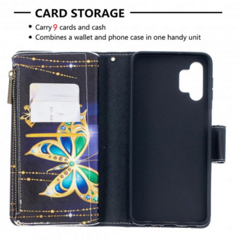 Custodia in pelle Samsung Galaxy A32 5G Custodia Con Zip Butterfly Art