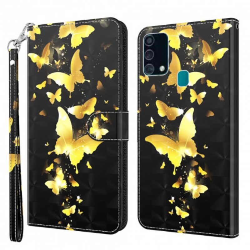 Custodia in pelle Samsung Galaxy A32 5G Farfalle Gialle