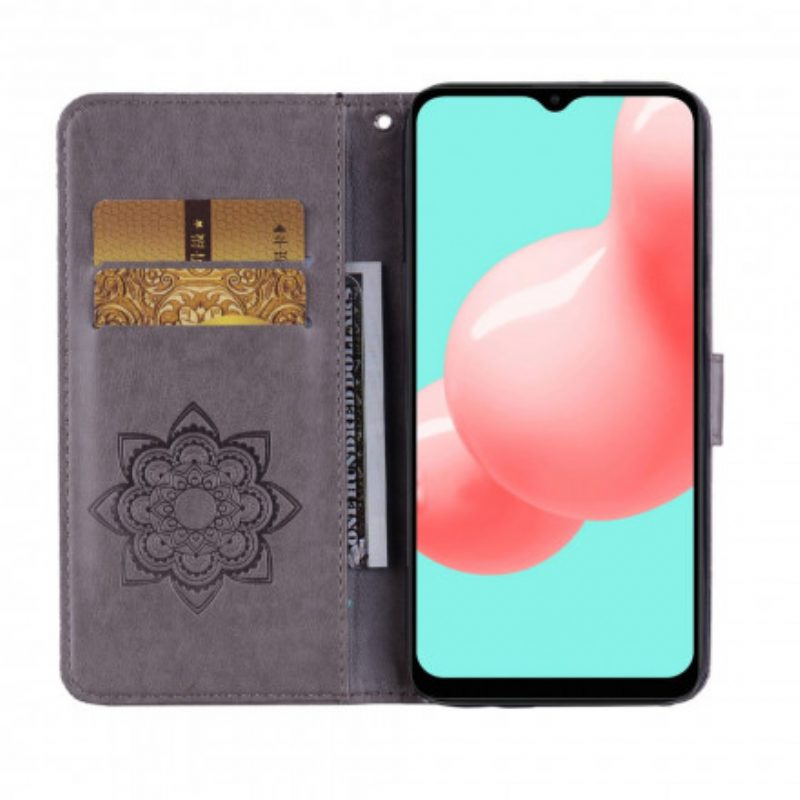 Custodia in pelle Samsung Galaxy A32 5G Gufo Mandala E Cordino