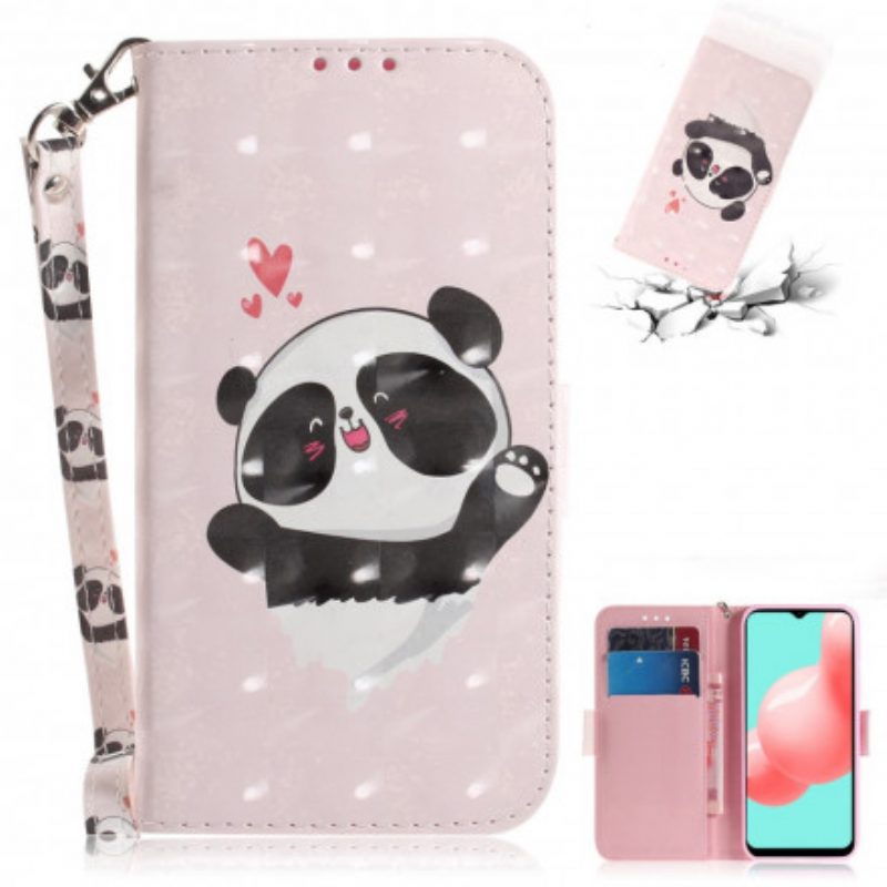 Custodia in pelle Samsung Galaxy A32 5G Panda Love Con Cordino