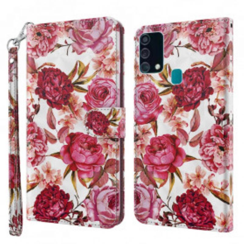 Custodia in pelle Samsung Galaxy A32 5G Punto Luce Rose Con Cordino