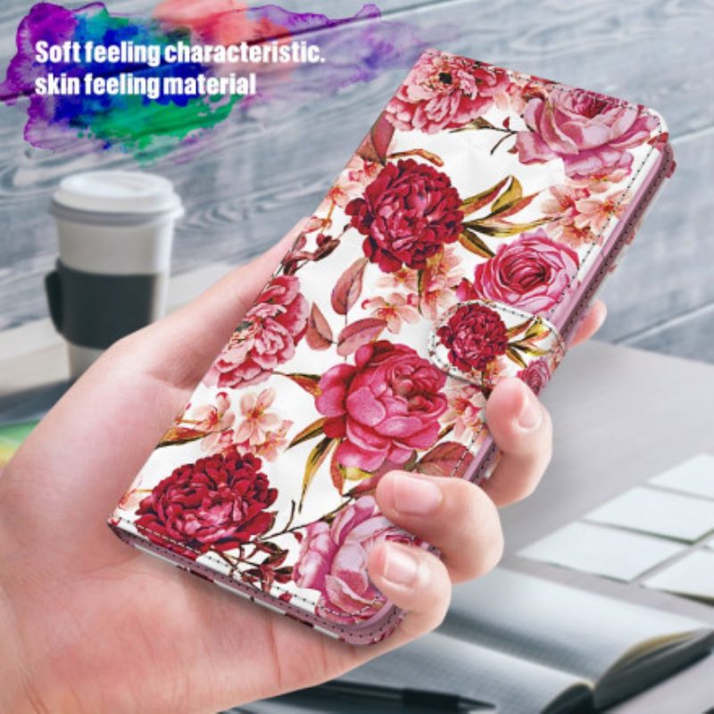 Custodia in pelle Samsung Galaxy A32 5G Punto Luce Rose Con Cordino