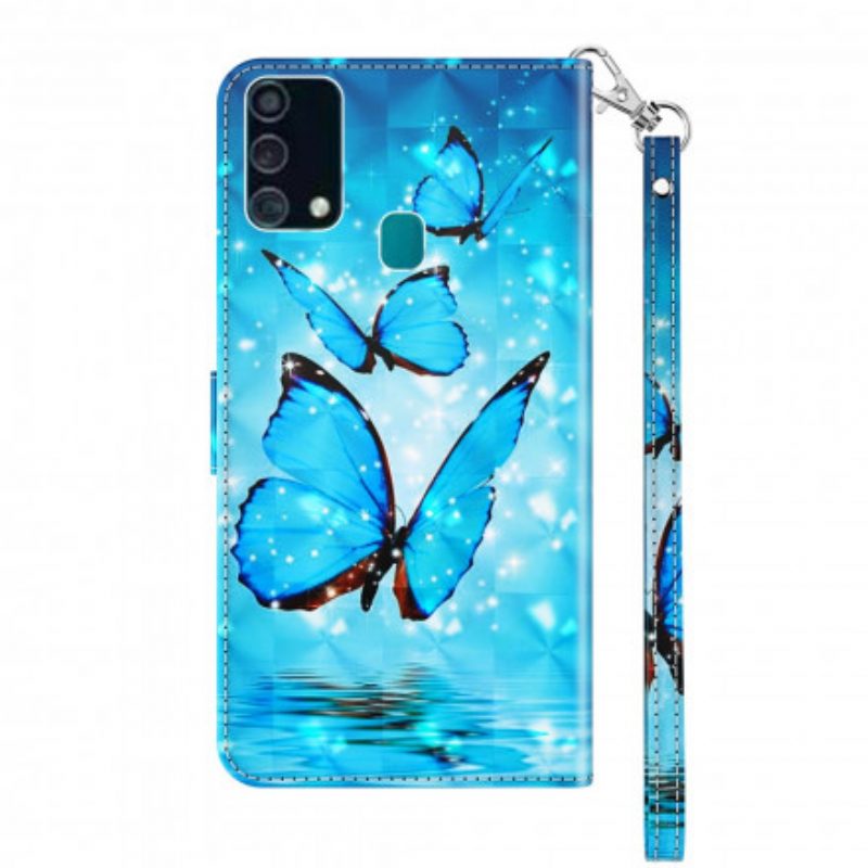 Custodia in pelle Samsung Galaxy A32 5G Punto Luminoso Farfalle Blu Volanti