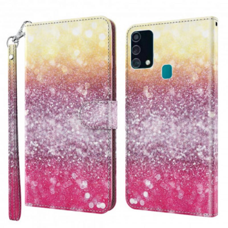 Custodia in pelle Samsung Galaxy A32 5G Punto Luminoso Glitter Magenta