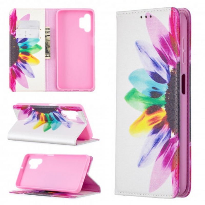 Folio Cover Samsung Galaxy A32 5G Custodia in pelle Fiore Dell'acquerello