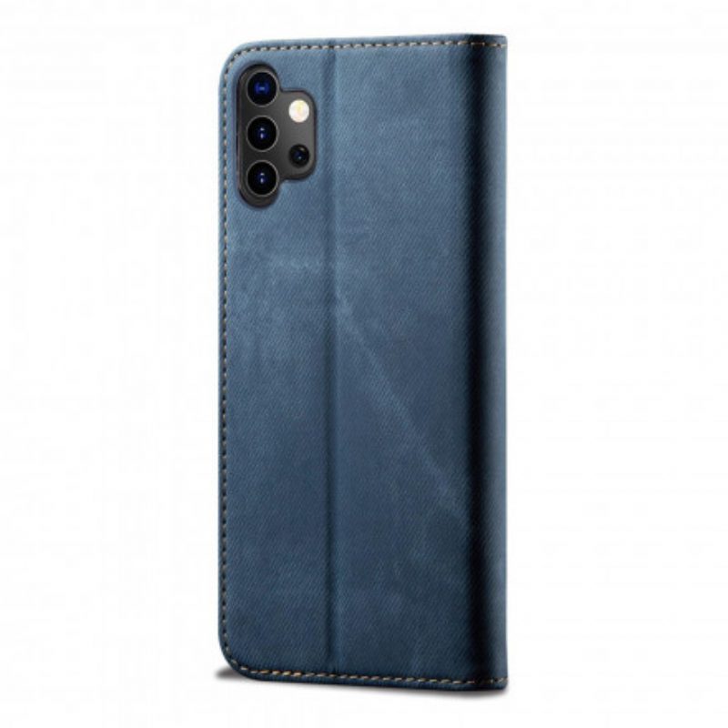 Folio Cover Samsung Galaxy A32 5G Custodia in pelle Tessuto Denim