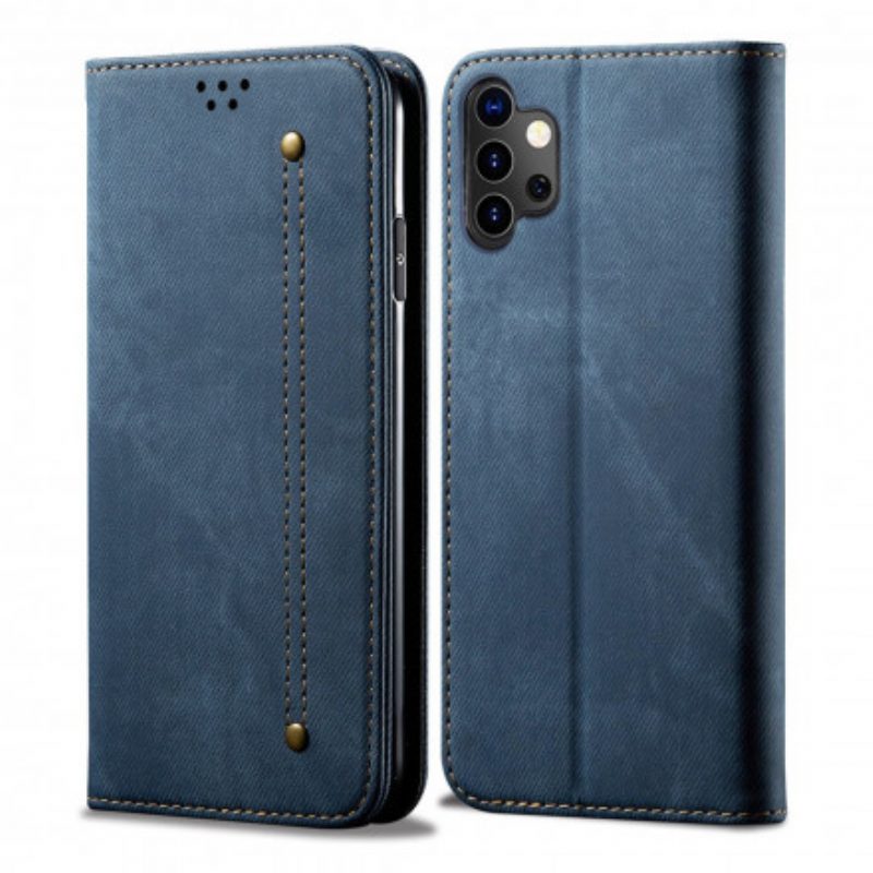 Folio Cover Samsung Galaxy A32 5G Custodia in pelle Tessuto Denim