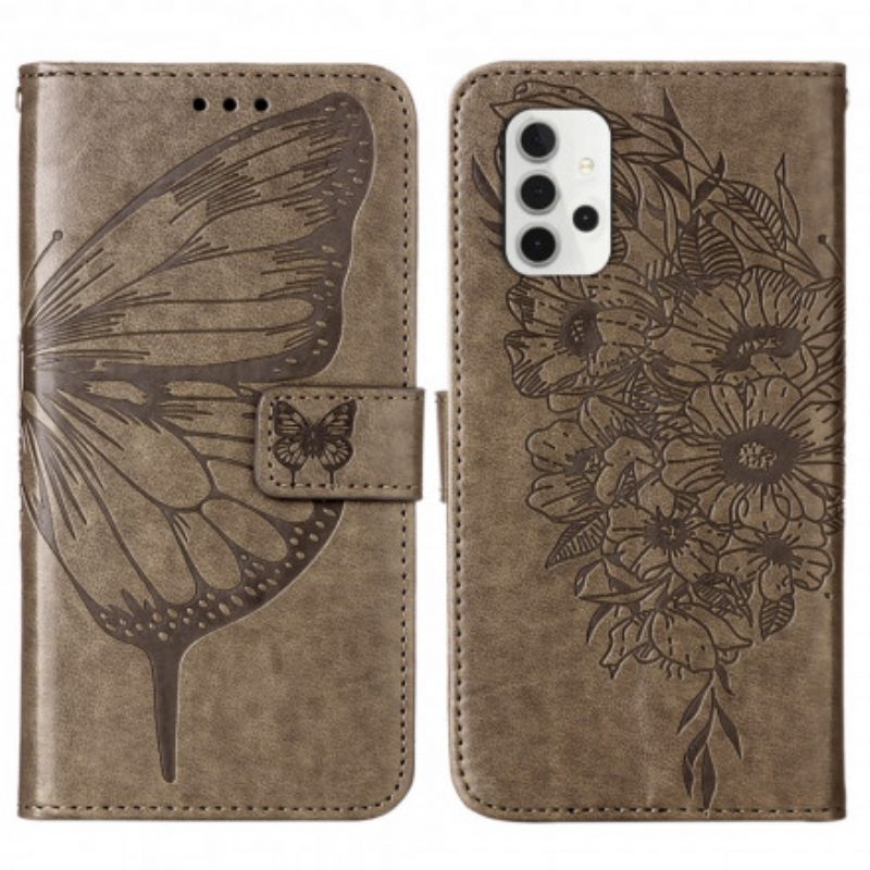 Folio Cover Samsung Galaxy A32 5G Design A Farfalla Con Cordino