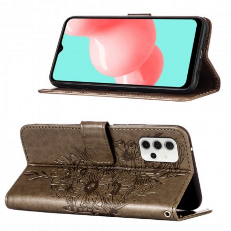 Folio Cover Samsung Galaxy A32 5G Design A Farfalla Con Cordino