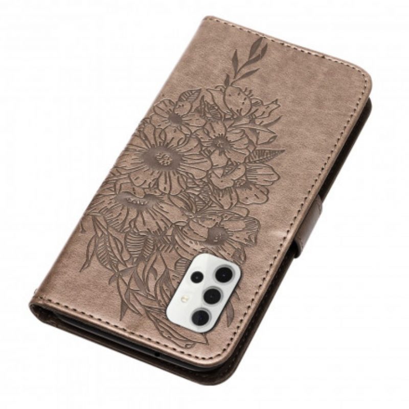 Folio Cover Samsung Galaxy A32 5G Design A Farfalla Con Cordino