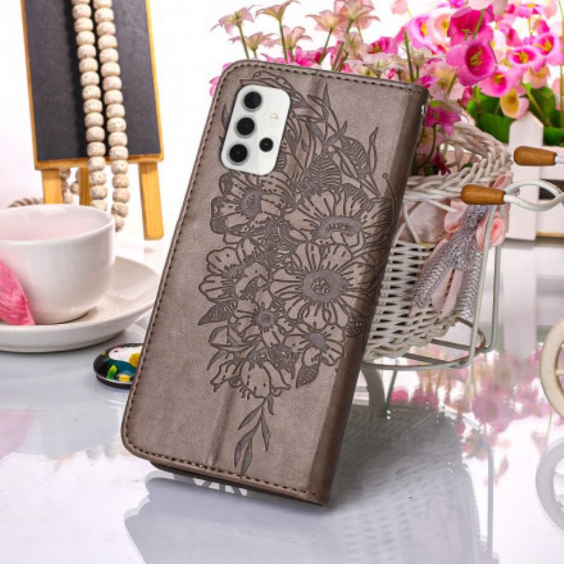 Folio Cover Samsung Galaxy A32 5G Design A Farfalla Con Cordino