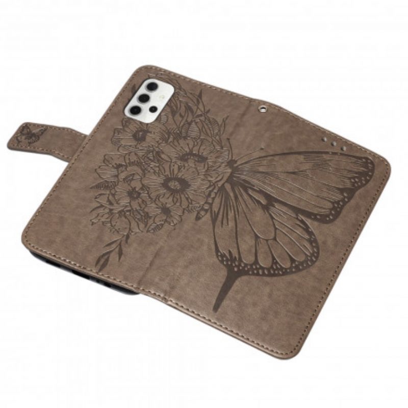 Folio Cover Samsung Galaxy A32 5G Design A Farfalla Con Cordino