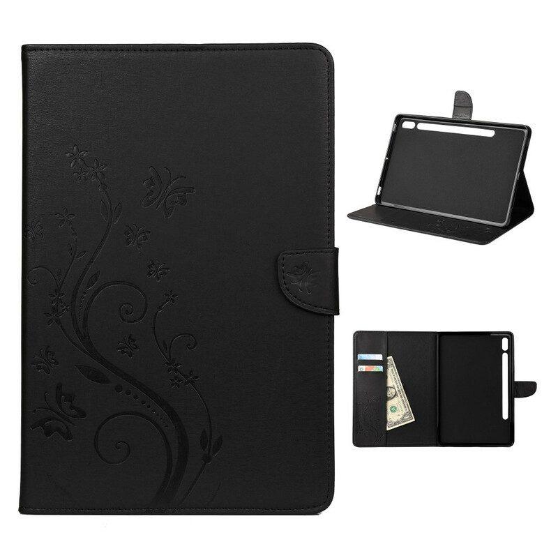 Custodia in pelle Samsung Galaxy Tab S8 / Tab S7 Farfalle Floreali