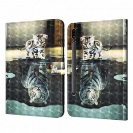 Custodia in pelle Samsung Galaxy Tab S8 / Tab S7 Gattino In Ecopelle