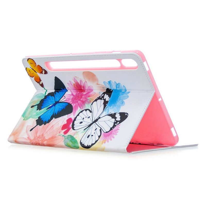 Folio Cover Samsung Galaxy Tab S8 / Tab S7 Farfalle Dell'acquerello